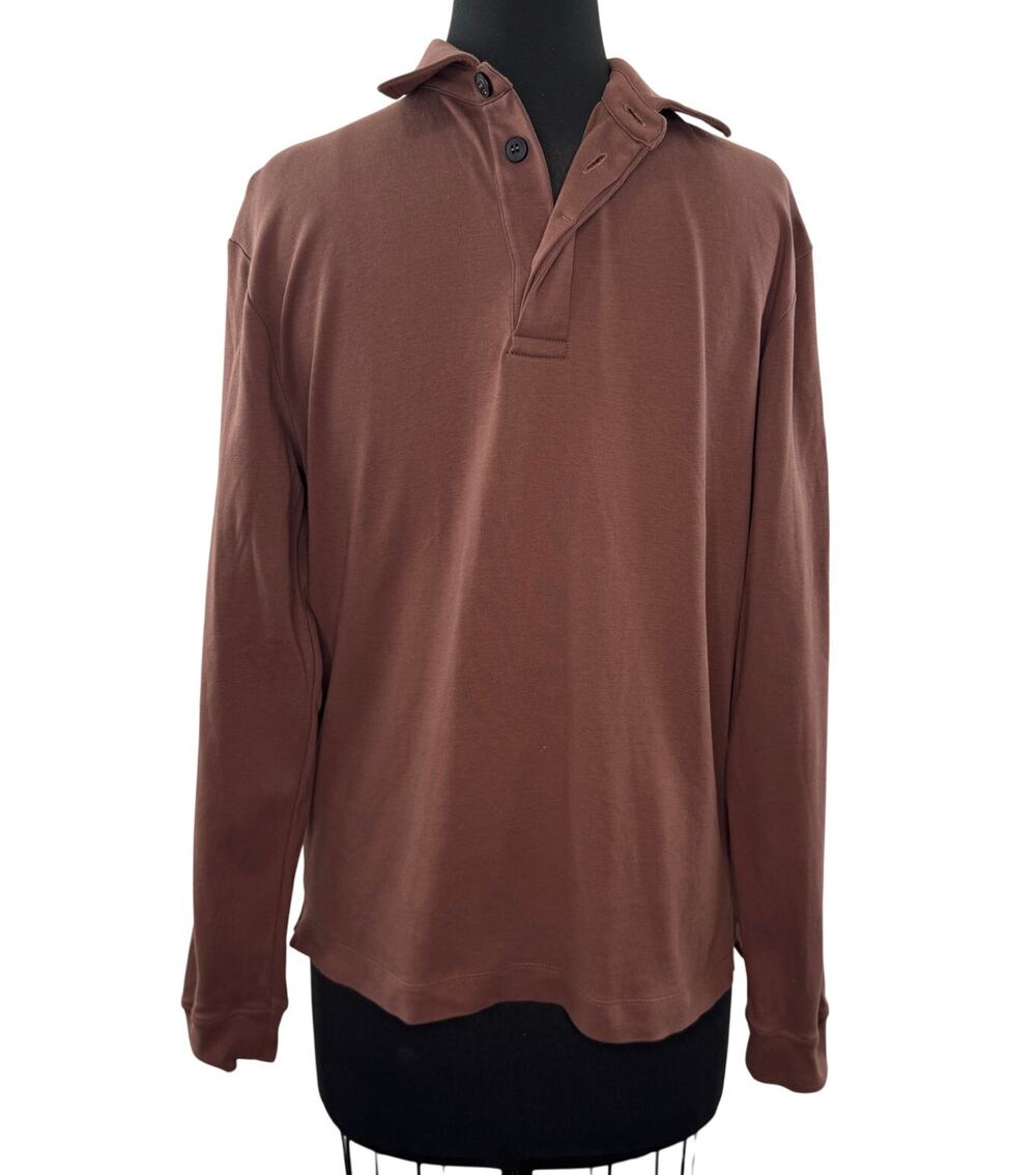 Sunspel Portugal Brown Mens Polo Shirt Cotton Long Sleeve Pullover Golf S Small